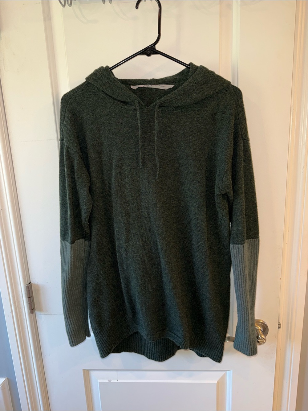 Athleta Dark Green Hooded Sweater with Contrasting Sleeve Panels
